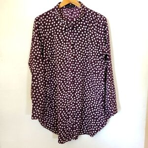 XL BCBG MAXAZARIA Purple & White Polka Dot Button Blouse